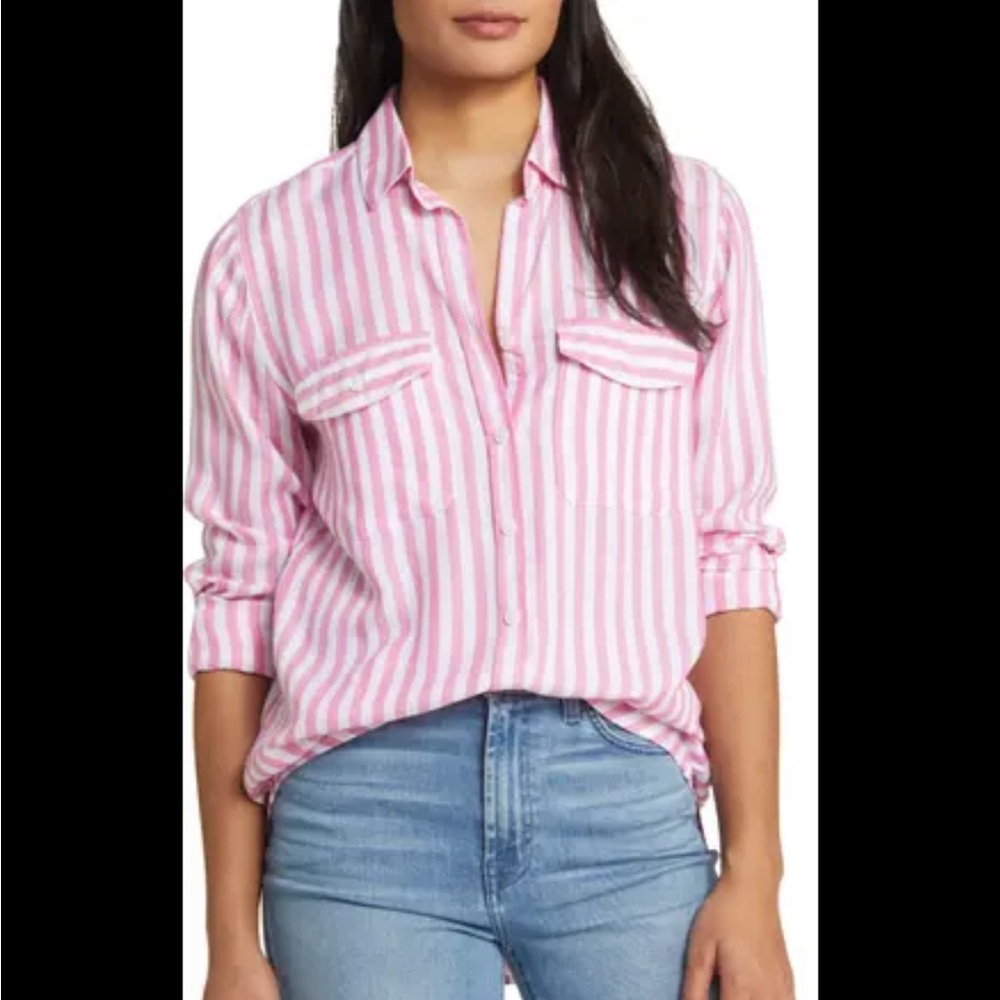 Pink and White Chambray Blouse